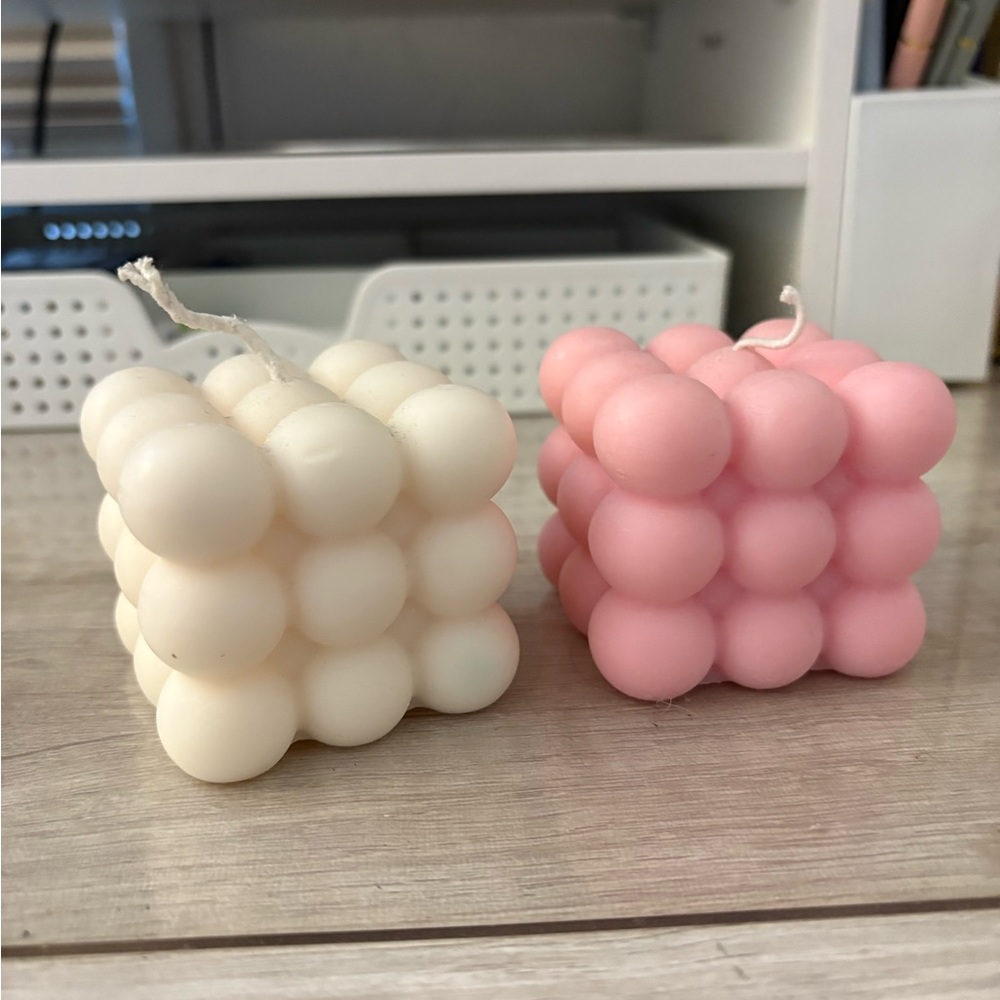Bubble Cube Candles in Cream and Pink